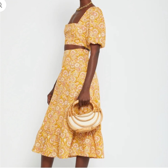 (OPT) Anthropologie Brand New Mustard Paisley Sana Two Piece Set - Picture 4 of 9